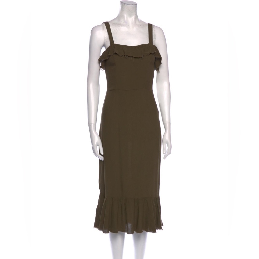 Reformation Olive Green Ruffle Midi Dress